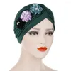 Ethnic Clothing 3 Floral Applique Elastic Turban Hat Muslim Hijab Cancer Chemo Cap Ladies Stretch Head Wrap Scarf Inner Fashion