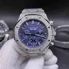 Quartz Vk movement watch Multi-function chronograph High quality frosted silver stainless steel mens designer watches blue face 210P