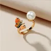 Bangle Fresh Design Opening Butterfly Pearl vrouwelijke armband ring Koreaanse stijl verstelbare gekleurde emailjuwelen voor vrouwen bruiloftsfeestje