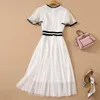 Sukienki imprezowe projektant mody 2022 Spring Summer Sukienki Kobiety białe różowe hafty kwiaty cekiny Wysokiej jakości eleganckie midi