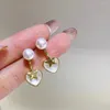 Dingle örhängen älskar opal örat mode naturligt sötvatten pärla 7-8mm stjärna design kvinnliga smycken gåvor
