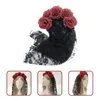 Bandanas Rose Crown Headband Black Veil Floral For Cosplay Party