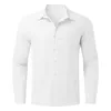 Casual shirts voor heren Tech Men Mannelijk Zomer Linnen Solid Loose Shirt Heren Sluit de kraag lang zwaar zwaargewicht T af