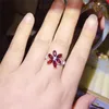 Clusterringen Leechee Natural Garnet Ring For Women Birthday Cadeau 3 6mm 6 stuks Wine Red Gemstone Fijne sieraden Real 925 Solid Sterling