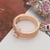 Anel espiral triplo em ouro rosa com caixa original para joias de casamento autênticas de prata esterlina para mulheres, meninas, diamante CZ, namorada, anéis de noivado