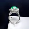 Br￶llopsringar Green Agate Finger Ring Charm justerbar lotus Rund kopparsten f￶r kvinnor 2022