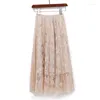 Skirts Women's Girls Spring 2022 Boutique Embroidery Long Section Skirt High Elastic Waist Gauze Pleated Wholesale