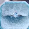 Cluster Rings Per Jewelry Natural Real 0.6ct Blue Topaz Love Heart Ring 5 5mm Gemstone 925 Sterling Silver Fine J225116