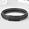 Link Bracelets Quality Leather Men Black Bracelet Hand Knitted Jewellery For Father Friends Gift Hippie Trendy Bangle Boho