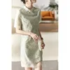 Casual jurken vimly verbeterde Cheongsam-jurk voor vrouwen 2022 Zomer A-lijn Elegant Organza Lace Chic Unieke Midi V6039