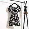 Party Dresses Chic Floral Womens Boho Dress Summer 2022 Fashion Puff Short Sleeve Sexy Slash Neck Empire Mini Wrap Beach Vestidos