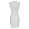 Casual jurken Designer Pequin Sexy Bandage Dress voor vrouwen Cut Plunge V Neck Mesh Patchwork Mouweless Mini Bodycon Femme