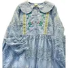 Sukienki swobodne haftowane organza długie rękaw 2022 Autumn Loose Doll Doll sukienka midi