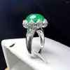 Br￶llopsringar Green Agate Finger Ring Charm justerbar lotus Rund kopparsten f￶r kvinnor 2022