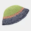 봄 여름 여자 버킷 모자 그 빨대 만들기 크로 셰 뜨개질 접이식 레이디 파나마 모자 여성 해변 선박 캡 선 스크린 모자