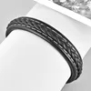 Link Bracelets Quality Leather Men Black Bracelet Hand Knitted Jewellery For Father Friends Gift Hippie Trendy Bangle Boho