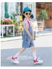 Vêtements Sets Girls Summer Suit 2022 Coréen à la mode Kids Denim Saut-combinaisons en deux pièces Big costumes 4-12 ans