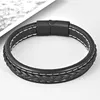 Link Bracelets Quality Leather Men Black Bracelet Hand Knitted Jewellery For Father Friends Gift Hippie Trendy Bangle Boho