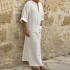 Men's Sleepwear 2022 Muslim Men's Shirt Plus Size Casual Loose Long Sleeves Male Pocket Arab Fashion Cotton And Linen Button Plain Robes