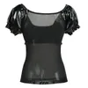 Tanques femininos 2022 Black PVC LaTex Sexy Punk Gótico Gótico Exótico Faux Leature Galze Tapta Tops Mesh Top Club Party Fantas