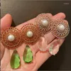 Boucles d'oreilles pendantes rétro personnalité Design sens couleur pissenlit grosse goutte vert cristal gemme Ins