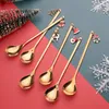 Dinnerware Sets 6pcs/set Christmas Theme Flatwares Santa Claus Snowman Shape Gold Plated Fruit Fork Coffee Spoon Party Decoration Gift