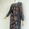 Casual Dresses 2022 Women's Summer Black Dress Flower Muslim Suit Inlaid Colored Diamonds Long Sleeve Comfortable Fabric Delicate Design