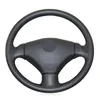 Steering Wheel Covers Hand Sew Black Artificial Leather Car Cover For 206 2003 2004 2005 2006