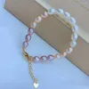 Bangle Handmade Natural White Pink Purple Freshwater Rice Pearl Golden Accessories Clasp Bracelet Adjustable Extension Chain