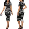 Casual Dresses Nice Summer Sexy Bodycon Party Dress Banana Leaf Print Sleeve Zipper V Neck Slim Bandage Hip Office Lady Pencil Robe