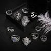 Anneaux de mariage Antique couleur argent couronne fleur ensemble strass Lotus vague éléphant Knuckle Midi doigt femmes bijoux accessoires