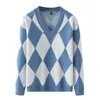 Men's Sweaters 2022 Men's Winter Diamond Lattice Handsome Casual V-neck Thickening Sweater