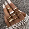 Vintage Gold Color Geometric Heart Circle Joint Cluster Rings Set for Women Minimalist Metal Knuckle Ring Jewelry 10pcs/set