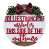 Juldekorationer Merry Sign Hanging Fract Door Wood Cartoon Letter Plack Red Bow Plaid Printing Year Party Home Wall Decor