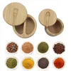 Storage Bottles Bamboo Seasoning Box With Spoon Lid Pepper Spice Pot Magnetic Suction Single Cell Salt