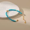Strand Summer Boho Blue Natural Stone P￤rlor Oregelbundna metallkuber Charms Healing Protection Armband f￶r kvinnor Beach Jewelry