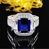 Fedi nuziali di gioielli di lusso 925 Sterling Silver Princess Cut Blue Sapphire Cz Diamond Moissanite Party Engagement Bridal RI2759