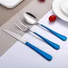 Set di stoviglie in acciaio inox colorato coltello da tavola forchetta cucchiaio stoviglie rosa posate set di posate blu accessori da cucina