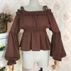 Blusas femininas vintage gótica lolita blusa mulher chiffon manga longa camisa vitoriana camisa femme de verão