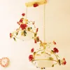 Ceiling Lights Pastoral Chandelier Restaurant Romantic Rose Lamp Wrought Iron Flower Single-Head Aisle