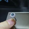 Cluster Rings Lovely Grace Sun Flower Natural Blue Sapphire Gem Ring S925 Silver Gemstone Girl Women's Party Gift Wedding Jewelry