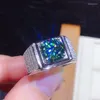 Anéis de casamento Vintage 2CT Lab Green Sona Moissanite Ring Silver Color Engagement Band para Men Party Acessory