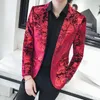 Män kostymer män blazer broderad vin röd långärmad kappa homme smal fit mens scenjackor