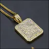 Anhänger Halsketten Herren Gold Cuban Link Kette Mode Hip Hop Halskette Schmuck mit Fl Strass Bling Diamant Dog Tag Iced Out 1280 Otgxg
