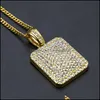 Pendanthalsband Mens Gold Cuban Link Chain Fashion Hip Hop Halsbandsmycken med FL Rhinestone Bling Diamond Dog Tag Iced Out 1280 OTGXG