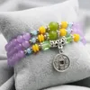 Charm-Armbänder Helllila Chalcedon Glückskristallperlen Natursteine Armband Handkette für Frauen Mädchen Damen Antiker Münzanhänger