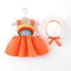 Abiti da ragazza Estate Neonate Vestito senza maniche Cappello da sole da spiaggia floreale 2 pezzi Costumi da principessa per bambini Nati vestiti dolci