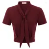 Kvinnors blusar BP Kvinnors retro vintage blus kort ￤rm rullstil krage -knappen Packet Croped Tops Summer Office Lady Shirts A50