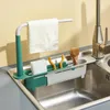 Kök förvaring diskbänk hyllan arrangör tvål svamp hållare handduk hänger dränering rack med dräneringskorg prylar
