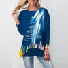 Kvinnors blusar 2022 Spring Autumn o-hals långärmad irrekgulära skjortor Kvinnor Julavtryck Blus Skjorta damer Casual Patchwork Pullover